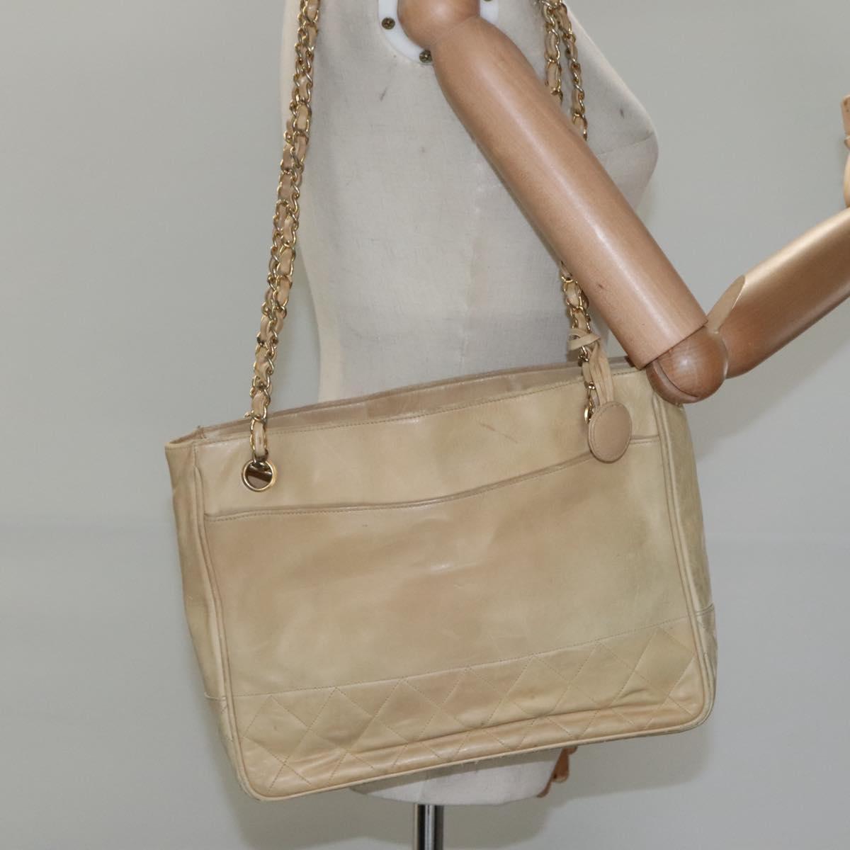 CHANEL Matelasse Chain Shoulder Bag Lamb Skin Beige CC bs22414