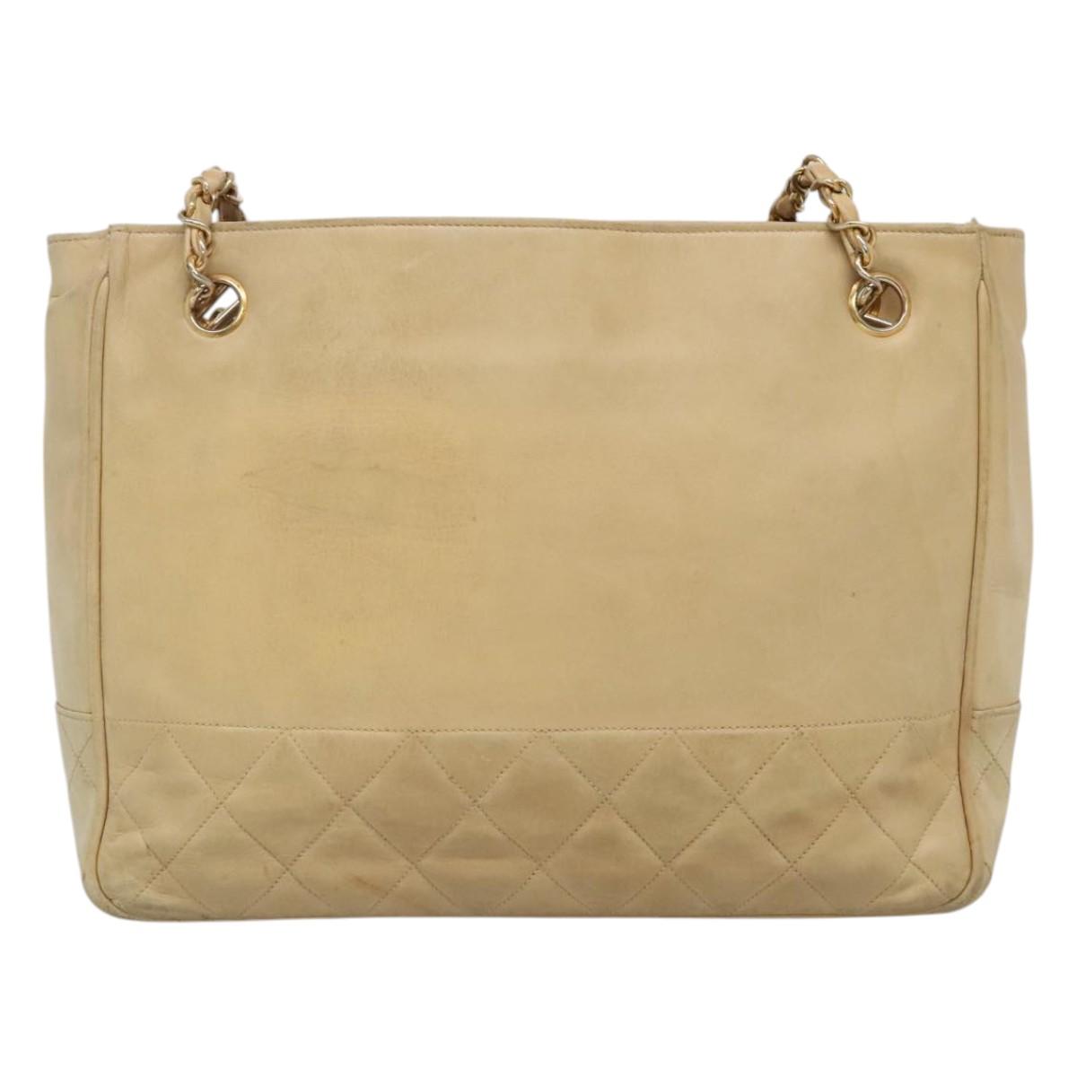 CHANEL Matelasse Chain Shoulder Bag Lamb Skin Beige CC bs22414