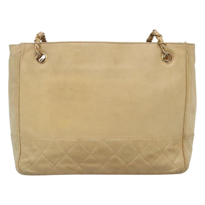 CHANEL Matelasse Chain Shoulder Bag Lamb Skin Beige CC bs22414