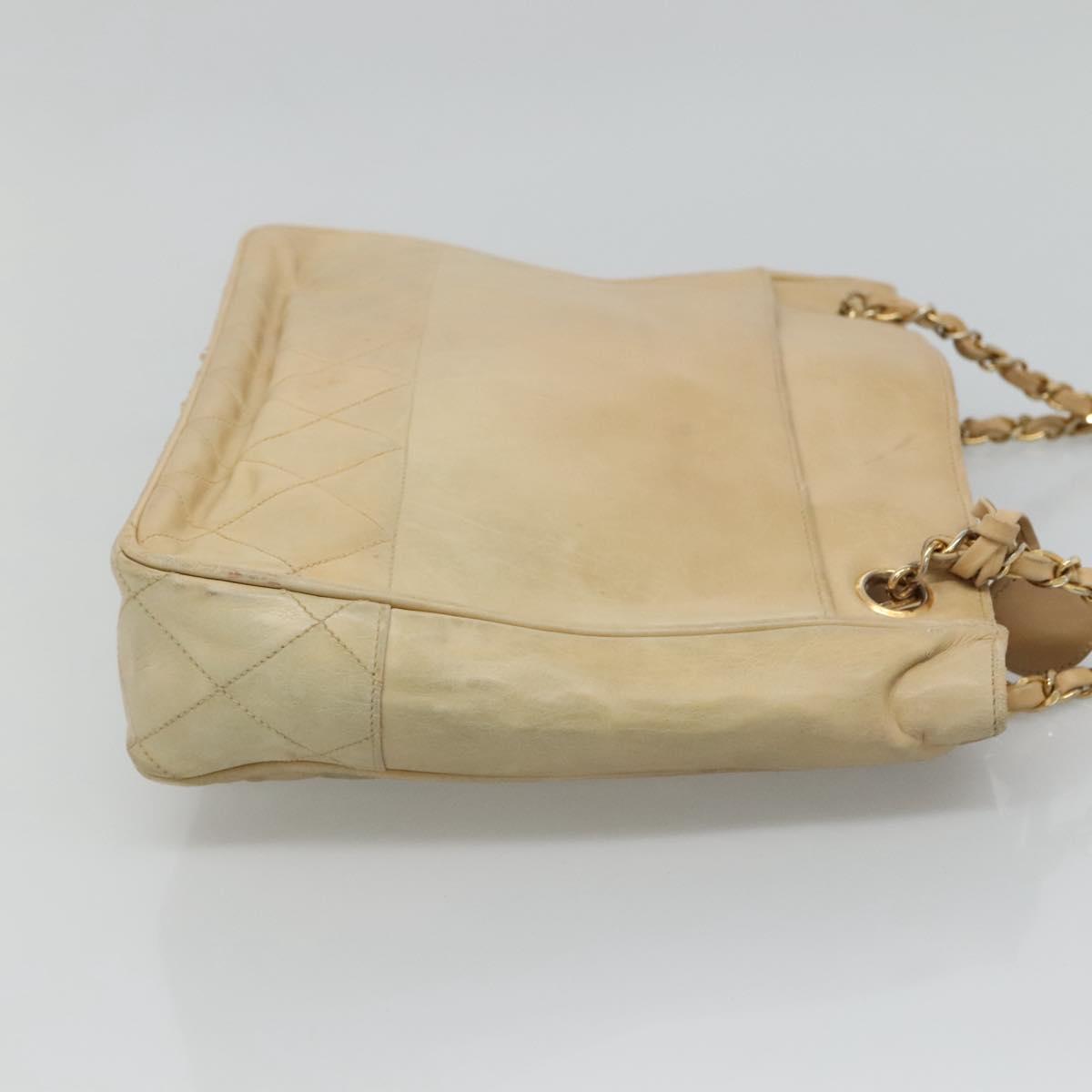 CHANEL Matelasse Chain Shoulder Bag Lamb Skin Beige CC bs22414