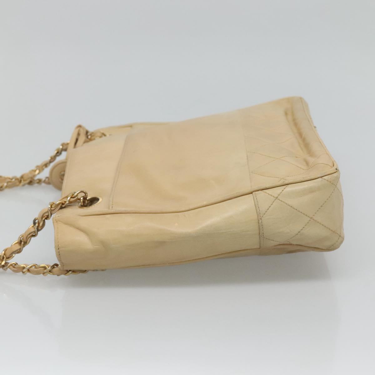 CHANEL Matelasse Chain Shoulder Bag Lamb Skin Beige CC bs22414