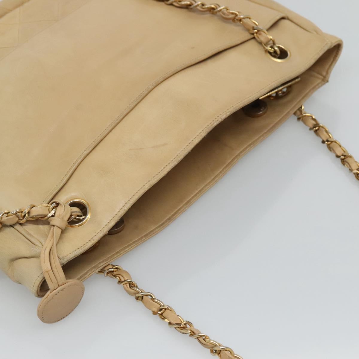 CHANEL Matelasse Chain Shoulder Bag Lamb Skin Beige CC bs22414