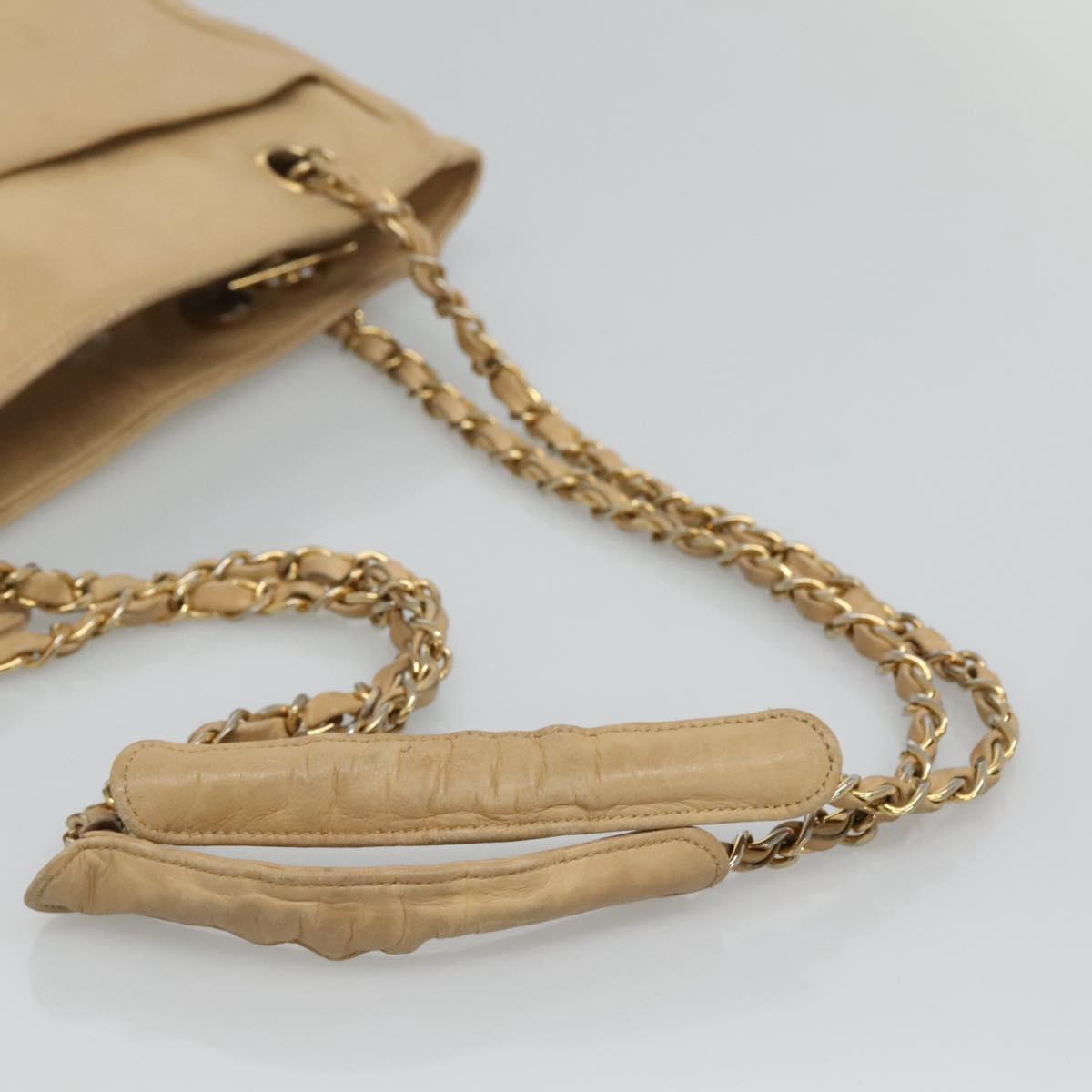 CHANEL Matelasse Chain Shoulder Bag Lamb Skin Beige CC bs22414