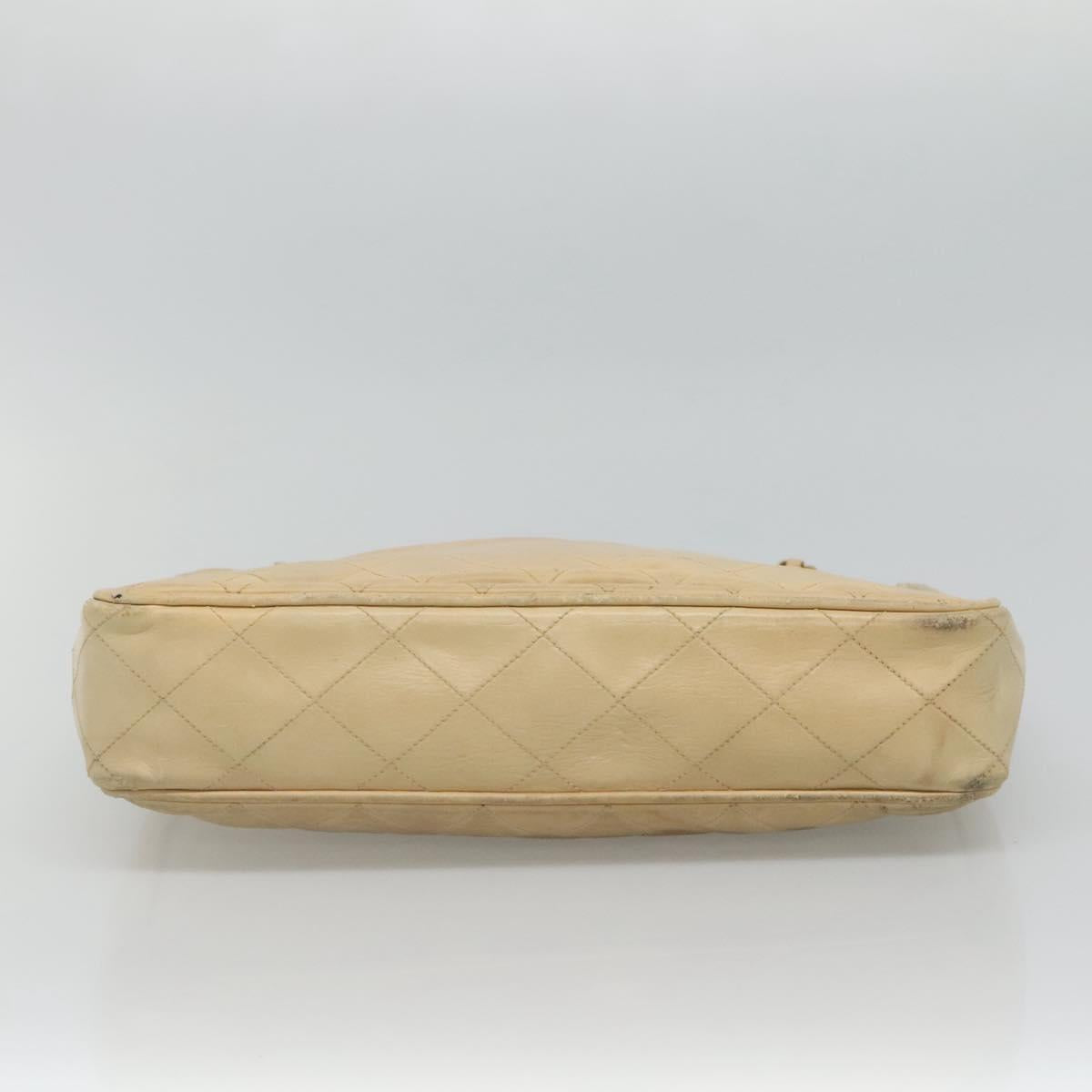 CHANEL Matelasse Chain Shoulder Bag Lamb Skin Beige CC bs22414