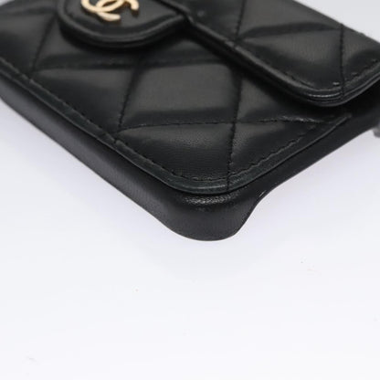 CHANEL Chain Phone Case Lamb Skin Black Gold CC bs22420