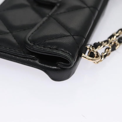 CHANEL Chain Phone Case Lamb Skin Black Gold CC bs22420