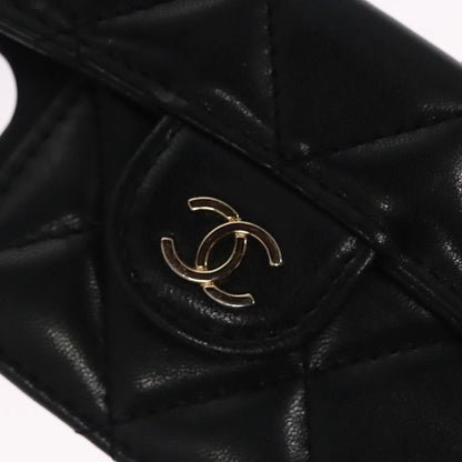 CHANEL Chain Phone Case Lamb Skin Black Gold CC bs22420
