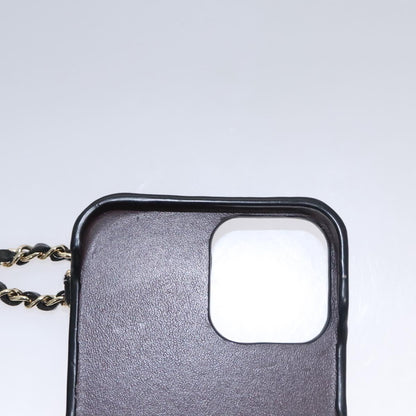 CHANEL Chain Phone Case Lamb Skin Black Gold CC bs22420