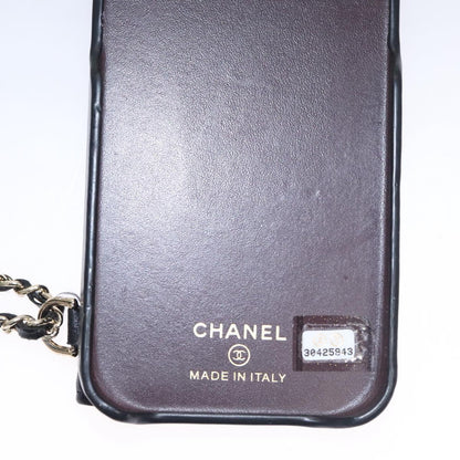 CHANEL Chain Phone Case Lamb Skin Black Gold CC bs22420