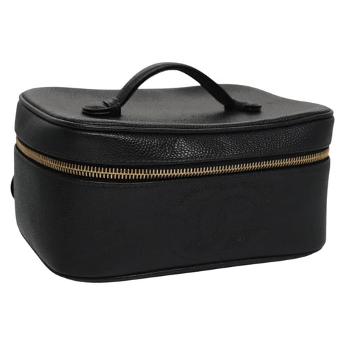 CHANEL Vanity Cosmetic Pouch Caviar Skin Black Gold CC bs22423