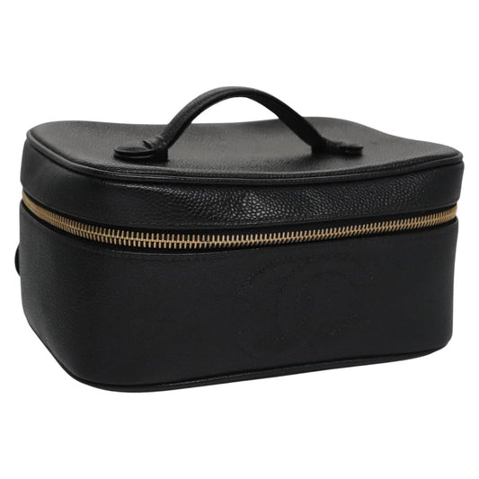 CHANEL Vanity Cosmetic Pouch Caviar Skin Black Gold CC bs22423