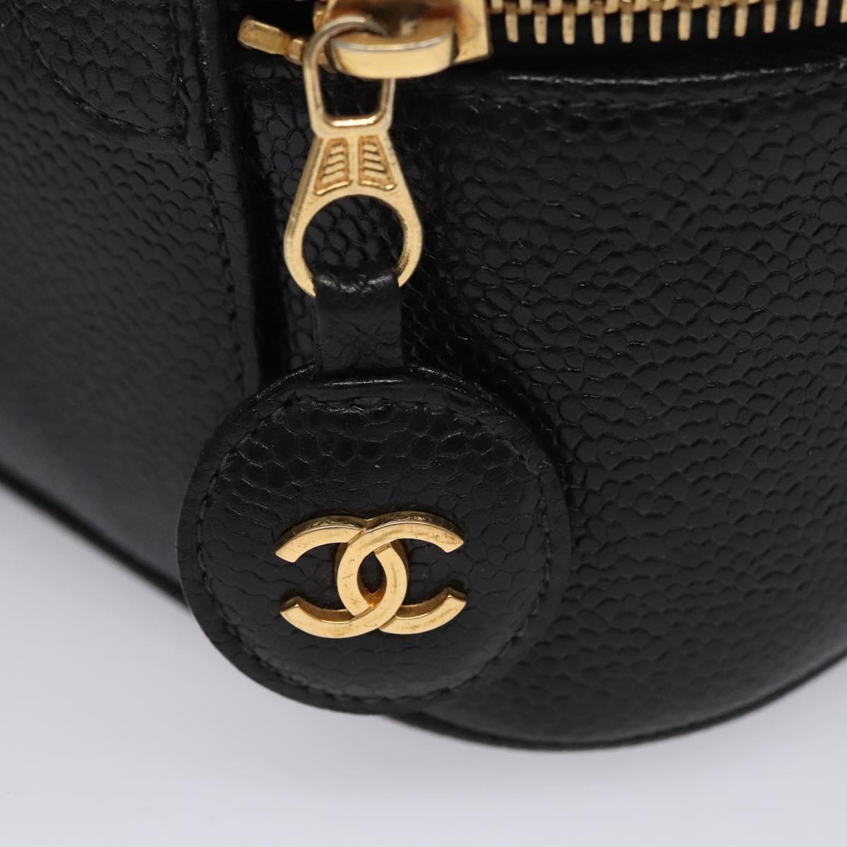 CHANEL Vanity Cosmetic Pouch Caviar Skin Black Gold CC bs22423