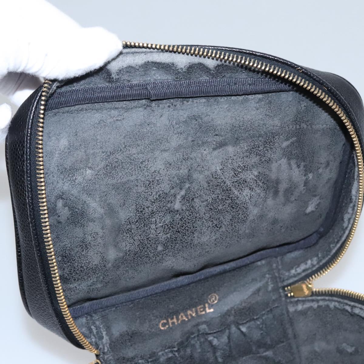 CHANEL Vanity Cosmetic Pouch Caviar Skin Black Gold CC bs22423