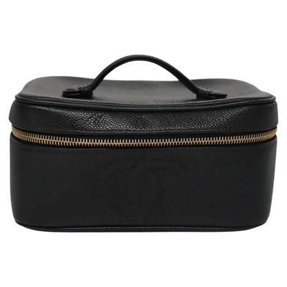 CHANEL Vanity Cosmetic Pouch Caviar Skin Black Gold CC bs22423