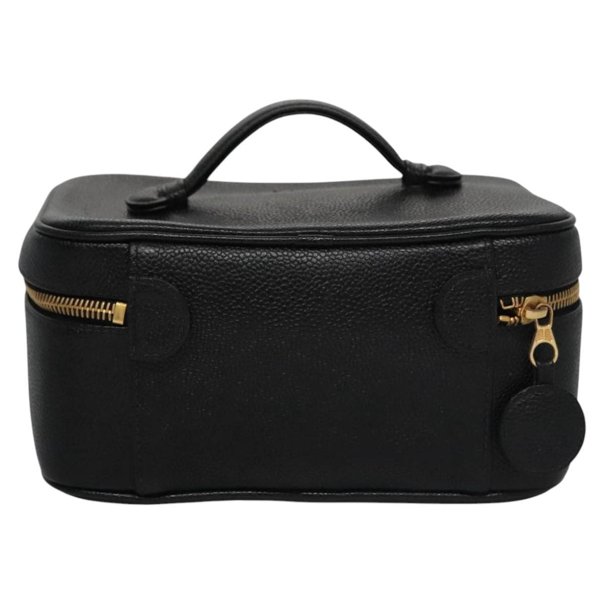 CHANEL Vanity Cosmetic Pouch Caviar Skin Black Gold CC bs22423