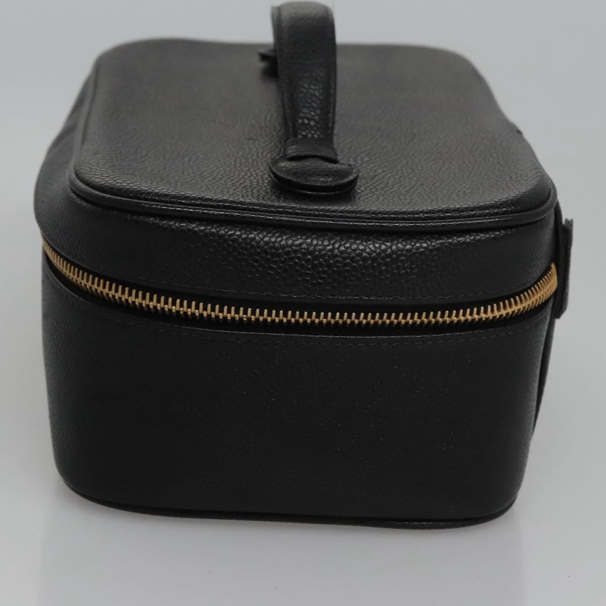 CHANEL Vanity Cosmetic Pouch Caviar Skin Black Gold CC bs22423