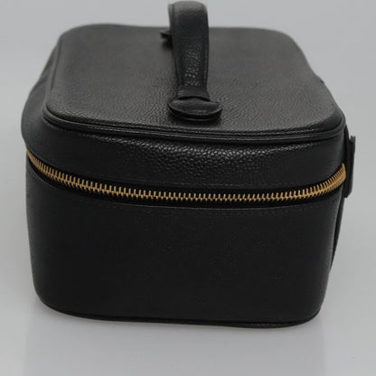 CHANEL Vanity Cosmetic Pouch Caviar Skin Black Gold CC bs22423