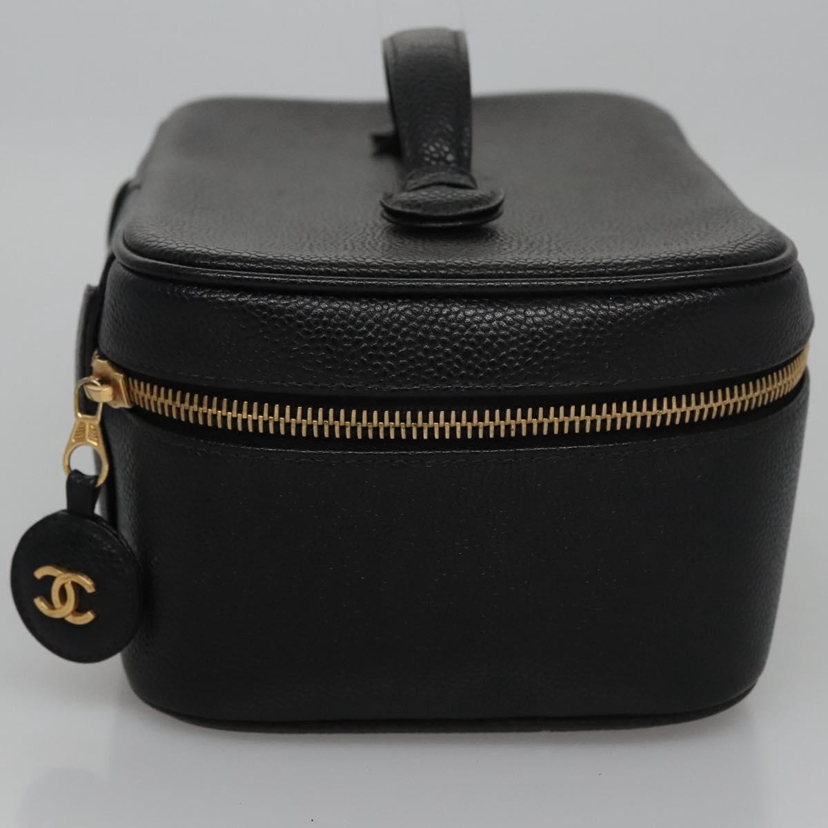 CHANEL Vanity Cosmetic Pouch Caviar Skin Black Gold CC bs22423