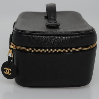 CHANEL Vanity Cosmetic Pouch Caviar Skin Black Gold CC bs22423