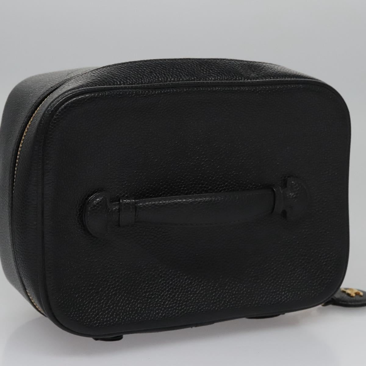 CHANEL Vanity Cosmetic Pouch Caviar Skin Black Gold CC bs22423