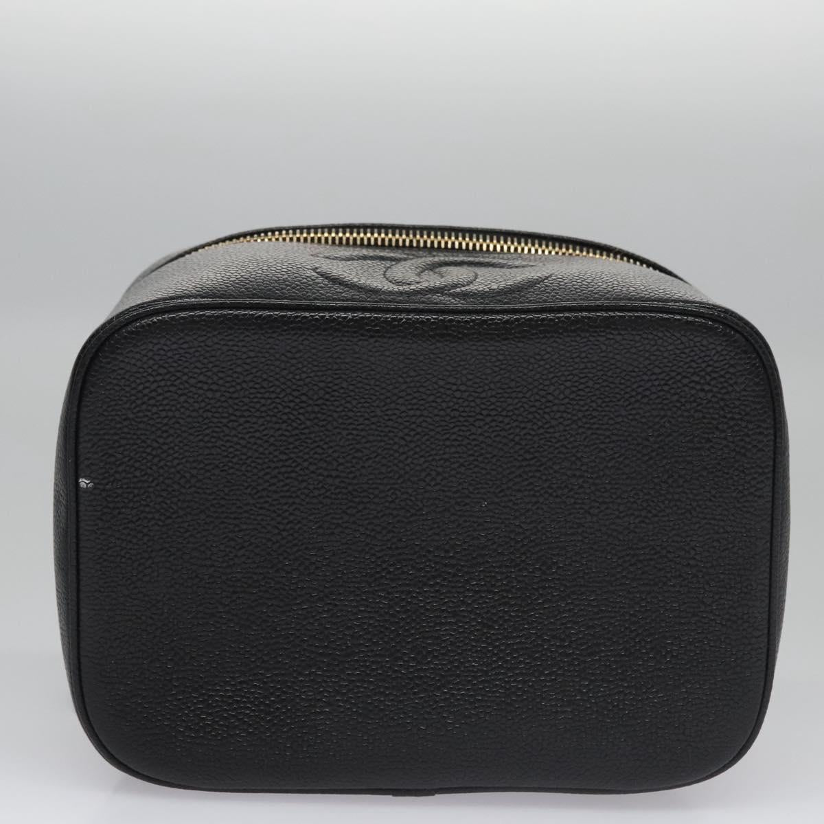 CHANEL Vanity Cosmetic Pouch Caviar Skin Black Gold CC bs22423