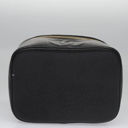 CHANEL Vanity Cosmetic Pouch Caviar Skin Black Gold CC bs22423