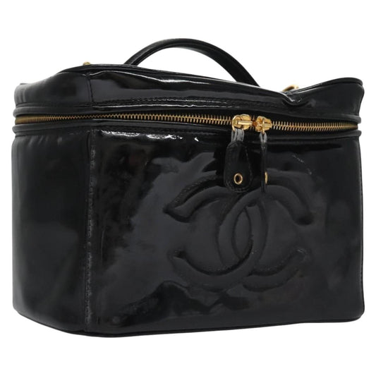 CHANEL Vanity Hand Bag Patent leather Black CC bs22424