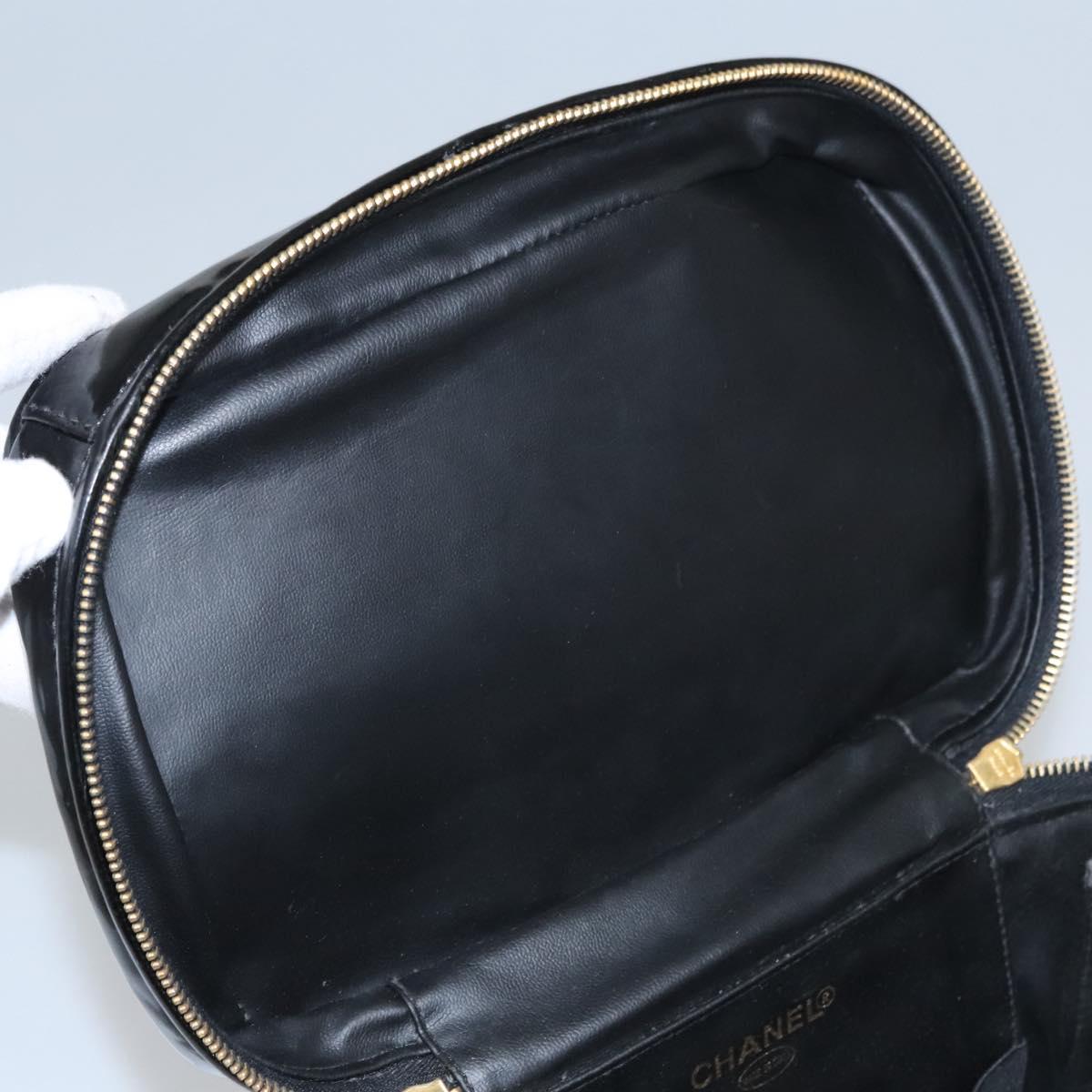 CHANEL Vanity Hand Bag Patent leather Black CC bs22424
