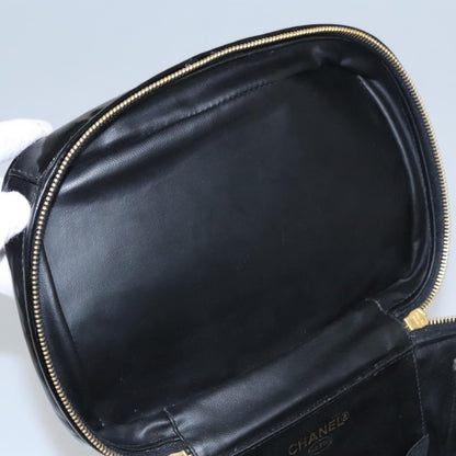 CHANEL Vanity Hand Bag Patent leather Black CC bs22424