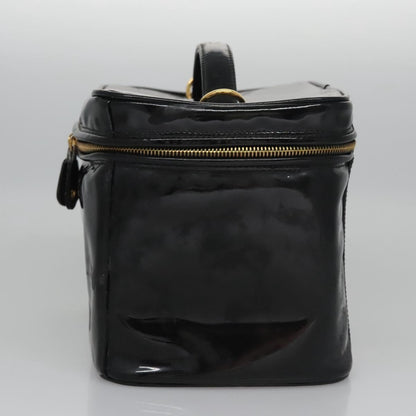 CHANEL Vanity Hand Bag Patent leather Black CC bs22424