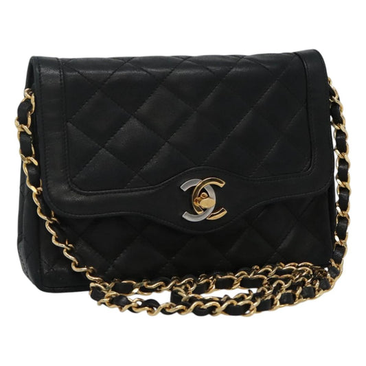 CHANEL Matelasse Chain Shoulder Bag Lamb Skin Paris Only Black CC bs22506