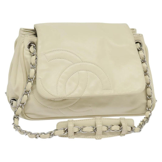 CHANEL Chain Shoulder Bag Leather Beige CC bs22626