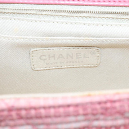 CHANEL Chain Flap Shoulder Bag Turn Lock Canvas Pink CC bs334A