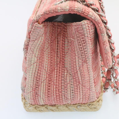 CHANEL Chain Flap Shoulder Bag Turn Lock Canvas Pink CC bs334A