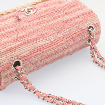 CHANEL Chain Flap Shoulder Bag Turn Lock Canvas Pink CC bs334A