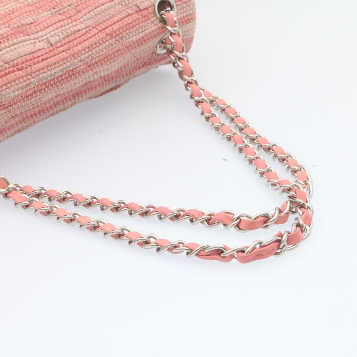 CHANEL Chain Flap Shoulder Bag Turn Lock Canvas Pink CC bs334A