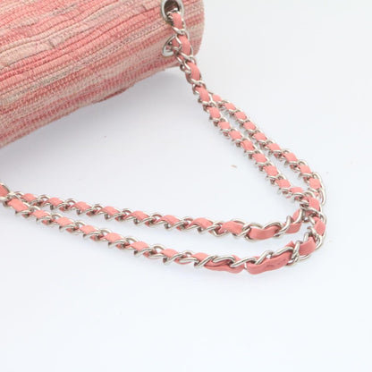 CHANEL Chain Flap Shoulder Bag Turn Lock Canvas Pink CC bs334A