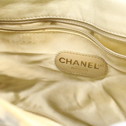 CHANEL Striped Matelasse Chain Shoulder Bag Canvas White Gray CC bs3642