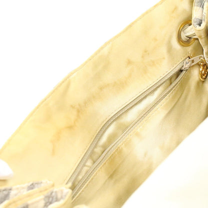 CHANEL Striped Matelasse Chain Shoulder Bag Canvas White Gray CC bs3642