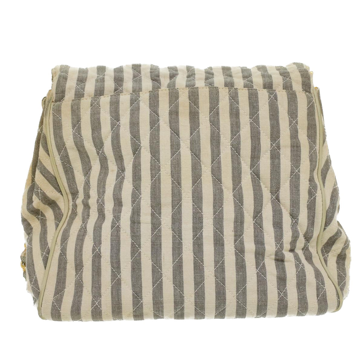 CHANEL Striped Matelasse Chain Shoulder Bag Canvas White Gray CC bs3642