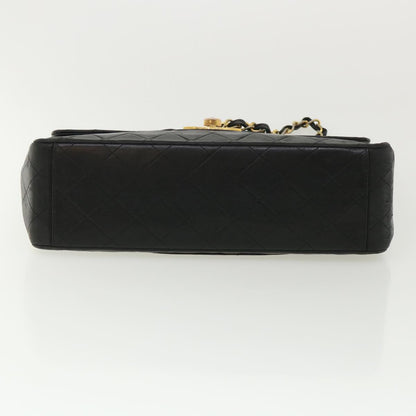 CHANEL Big Matelasse Double Chain Shoulder Bag Lamb Skin Black CC bs3702
