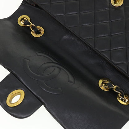CHANEL Big Matelasse Double Chain Shoulder Bag Lamb Skin Black CC bs3702