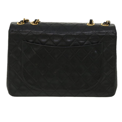 CHANEL Big Matelasse Double Chain Shoulder Bag Lamb Skin Black CC bs3702