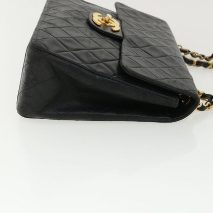 CHANEL Big Matelasse Double Chain Shoulder Bag Lamb Skin Black CC bs3702