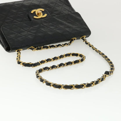 CHANEL Big Matelasse Double Chain Shoulder Bag Lamb Skin Black CC bs3702
