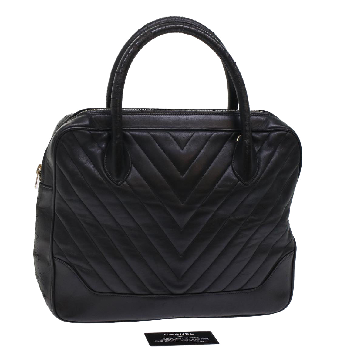 CHANEL V Stitch Hand Bag Leather Black CC bs7027