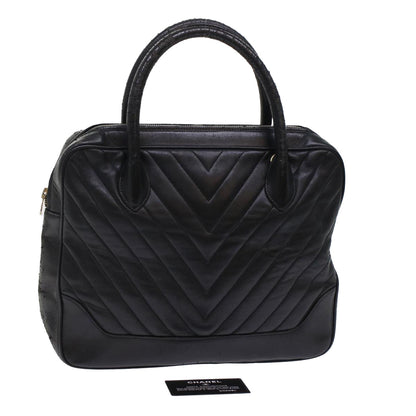CHANEL V Stitch Hand Bag Leather Black CC bs7027