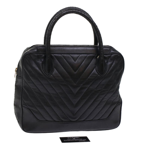 CHANEL V Stitch Hand Bag Leather Black CC bs7027