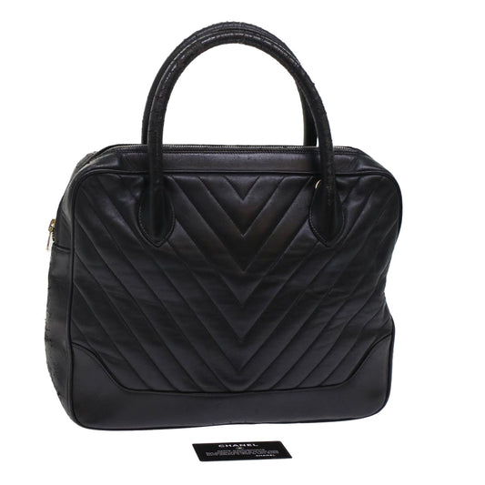 CHANEL V Stitch Hand Bag Leather Black CC bs7027