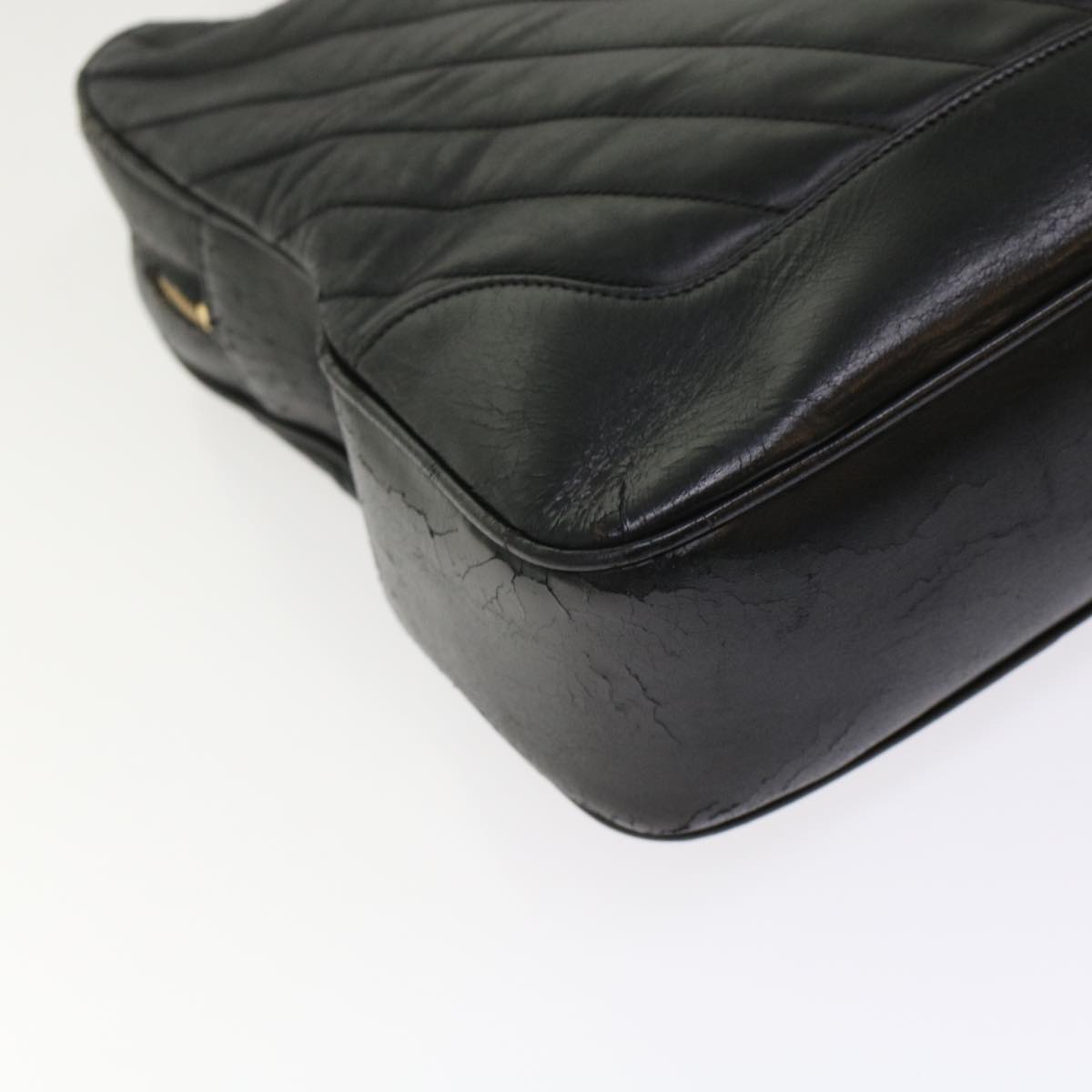 CHANEL V Stitch Hand Bag Leather Black CC bs7027